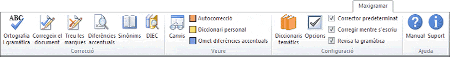 Pestanya del corrector de catal� per a Office Word