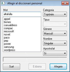 Diccionari personal del corrector de català